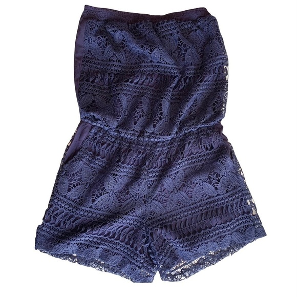 SALE! 𝅺SOLITAIRE Swim Romper Coverup Navy Lace Strapless One Piece Medium NEW - Picture 1 of 8